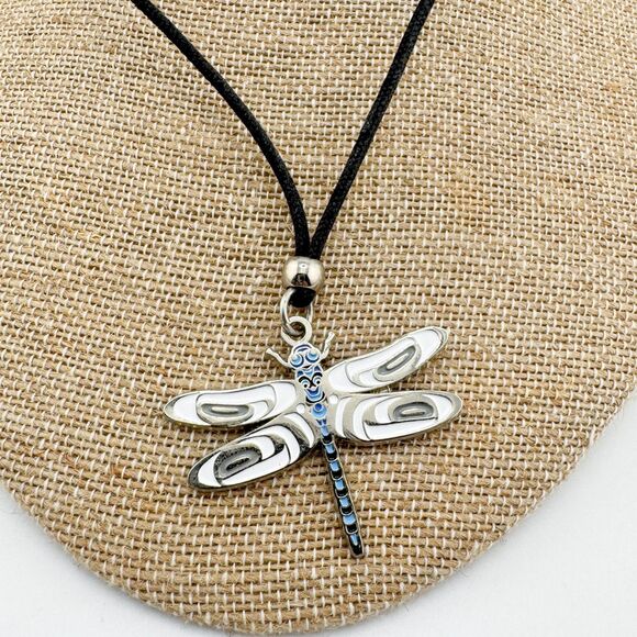 Signed A. Everson Dragonfly Pendant Canada Enamel Vintage Silver Tone Adjustable - Picture 7 of 11